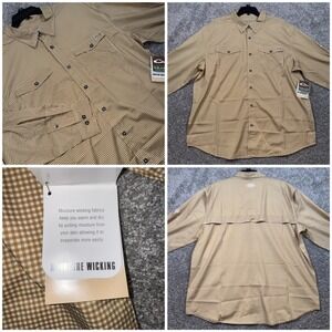 Drake Waterfowl Button Down Shirt Mens XL Gingham Moisture Wicking Tan NEW